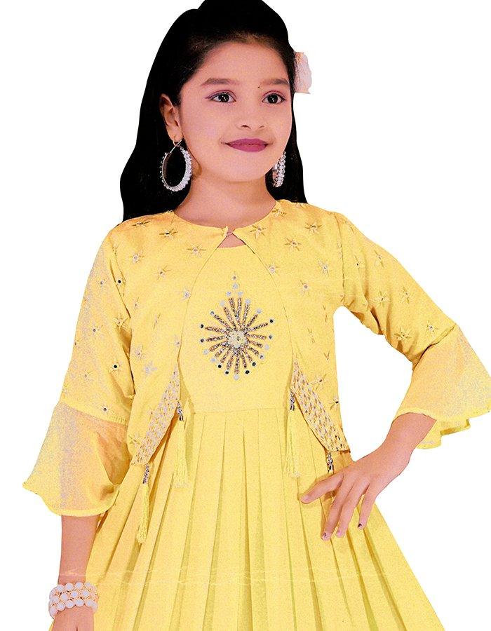 Georgette Yellow Long Frocks - Kumaran Silks