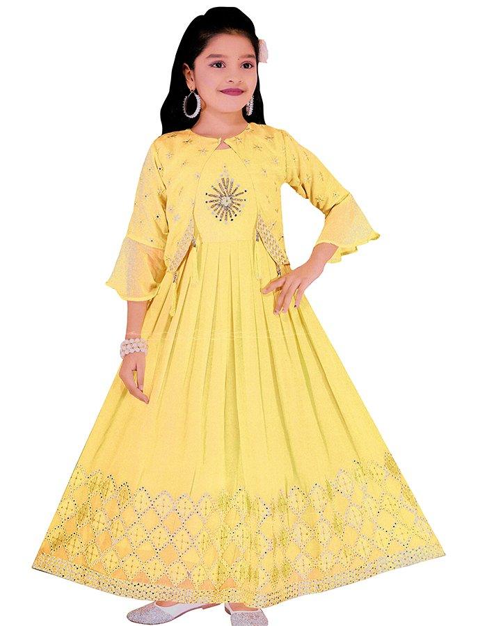 Georgette Yellow Long Frocks - Kumaran Silks