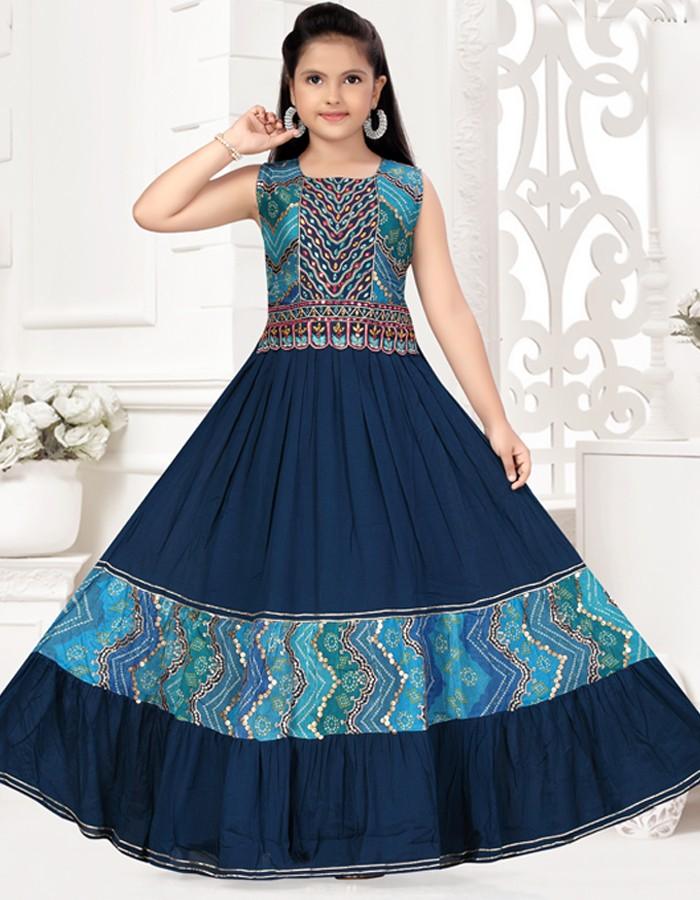 Raw Silk Blue Long Frock 06 – Kumaran Silks