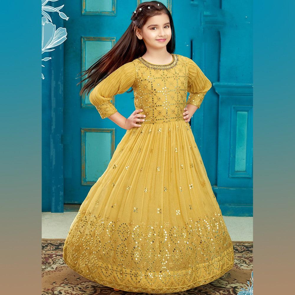 Georgette Yellow Long Frock 02 - Kumaran Silks