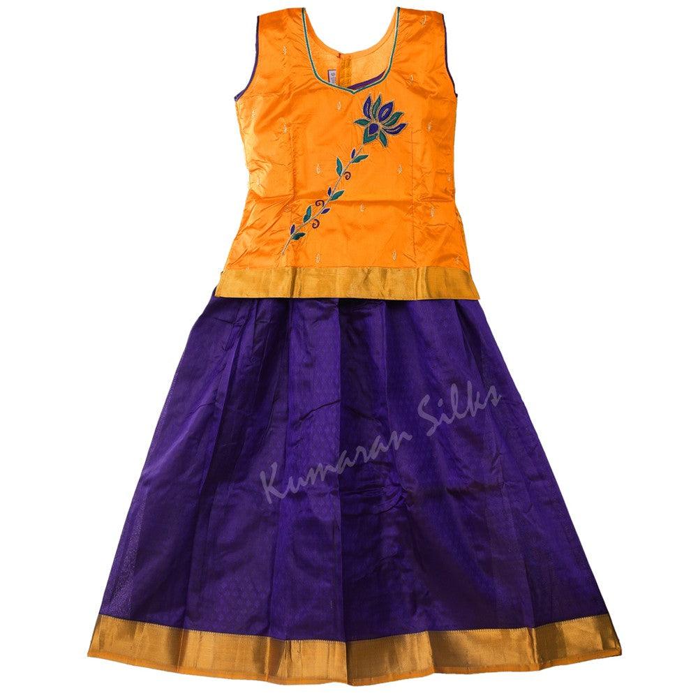 Pure Silk Mango Yellow 9 Years Baby Pavada Set - Kumaran Silks