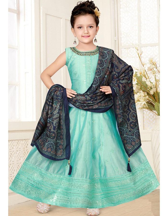 Silk Cotton Green Salwar Suit - Kumaran Silks