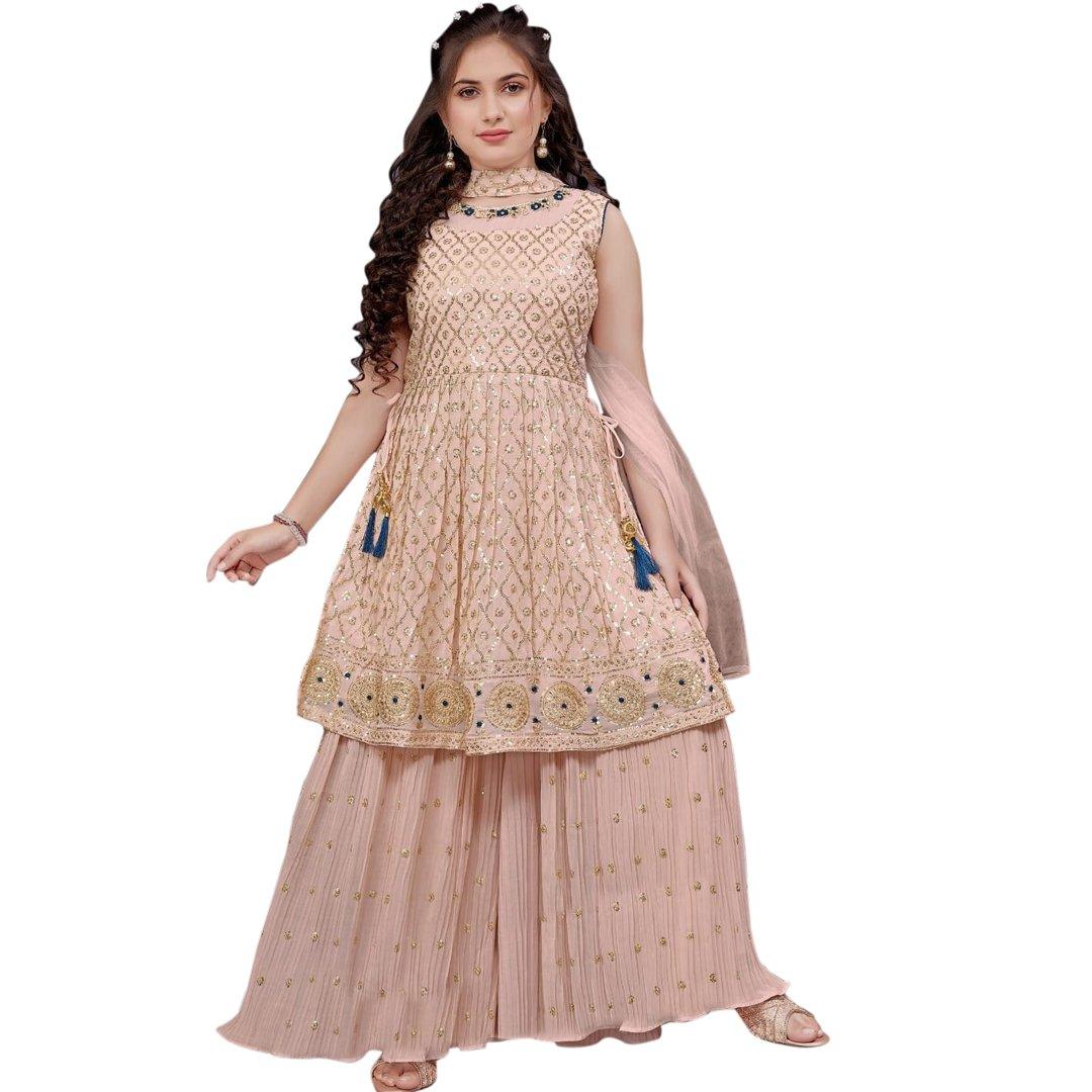 Georgette Peach Salwar Suit - Kumaran Silks