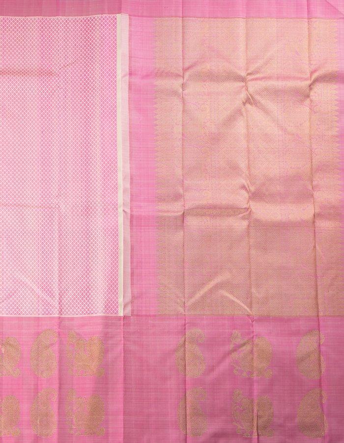 Pink And White Thread Woven Silk Saree With Long Pink Border - Kumaran Silks