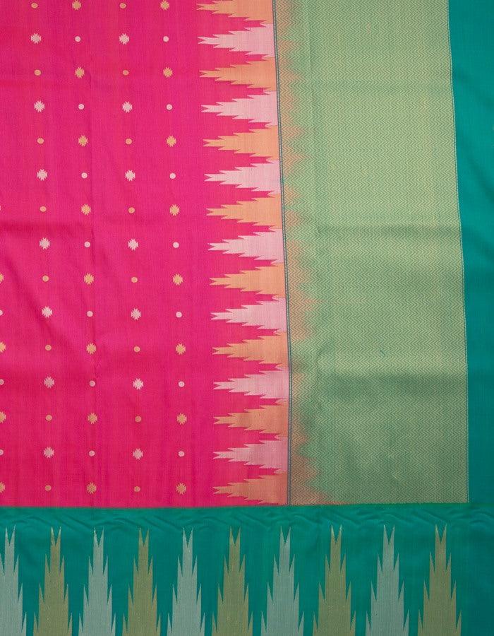 Pink Banarasi Silk Saree With Silver And Temple Gold Zari Border - Kumaran Silks