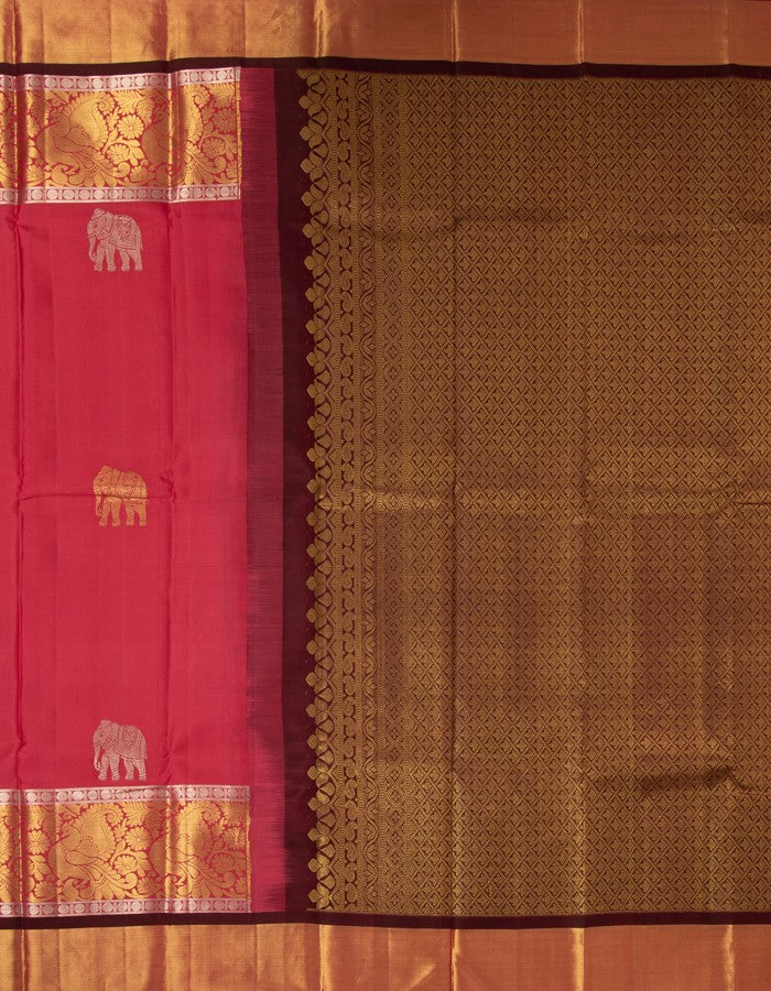 Pink Silk Saree With Elephant Motifs And Grand Border - Kumaran Silks