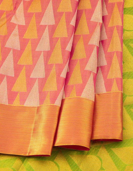 Pink Tissue Silk Saree With Triangle Patterns In Gold And Silver Zari - Kumaran Silks