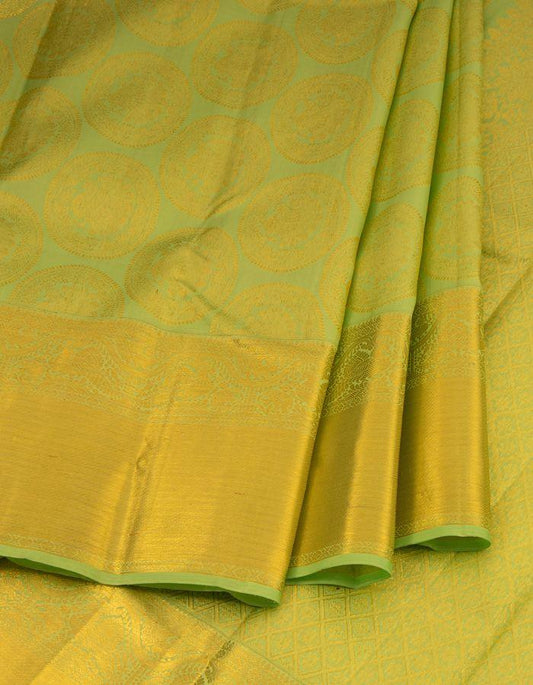 Pista Green Silk Saree With Round Butta - Kumaran Silks