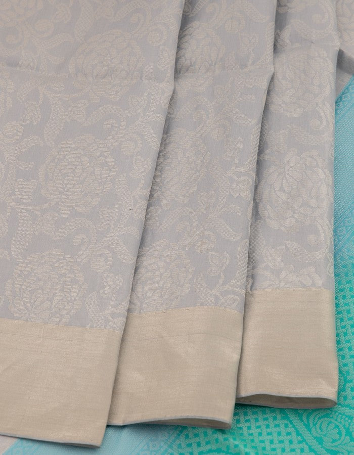 Printed Grey Colour Silk Saree With Beige Coloured Border Kumaran Silks