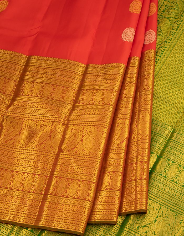 Red Silk Saree With Gold And Silver Zari Butta - Kumaran Silks