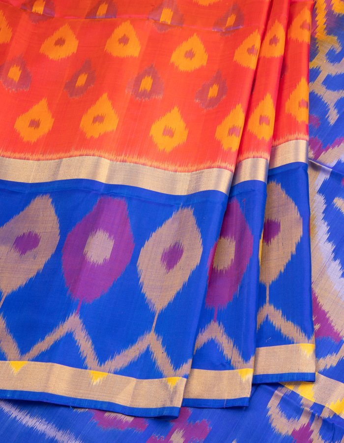 Red Soft Silk Saree With Pochampally Pallu - Kumaran Silks