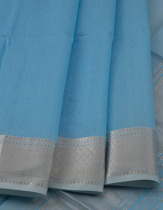 Sky Blue Silk Cotton Saree With Zari Stripes - Kumaran Silks