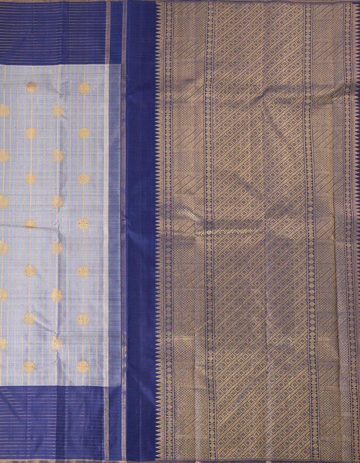 Vertically Striped Grey Silk Saree With Horizontal Zari Stripes - Kumaran Silks