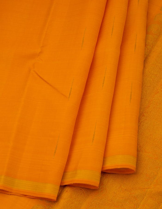Yellow Silk Saree With Malli Moggu Zari Butta And Ribbon Zari Border - Kumaran Silks